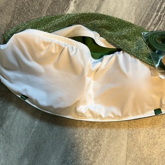 Sparkle Green Shimmer Bandeau Bikini Top halter size XL swim - Picture 10 of 13